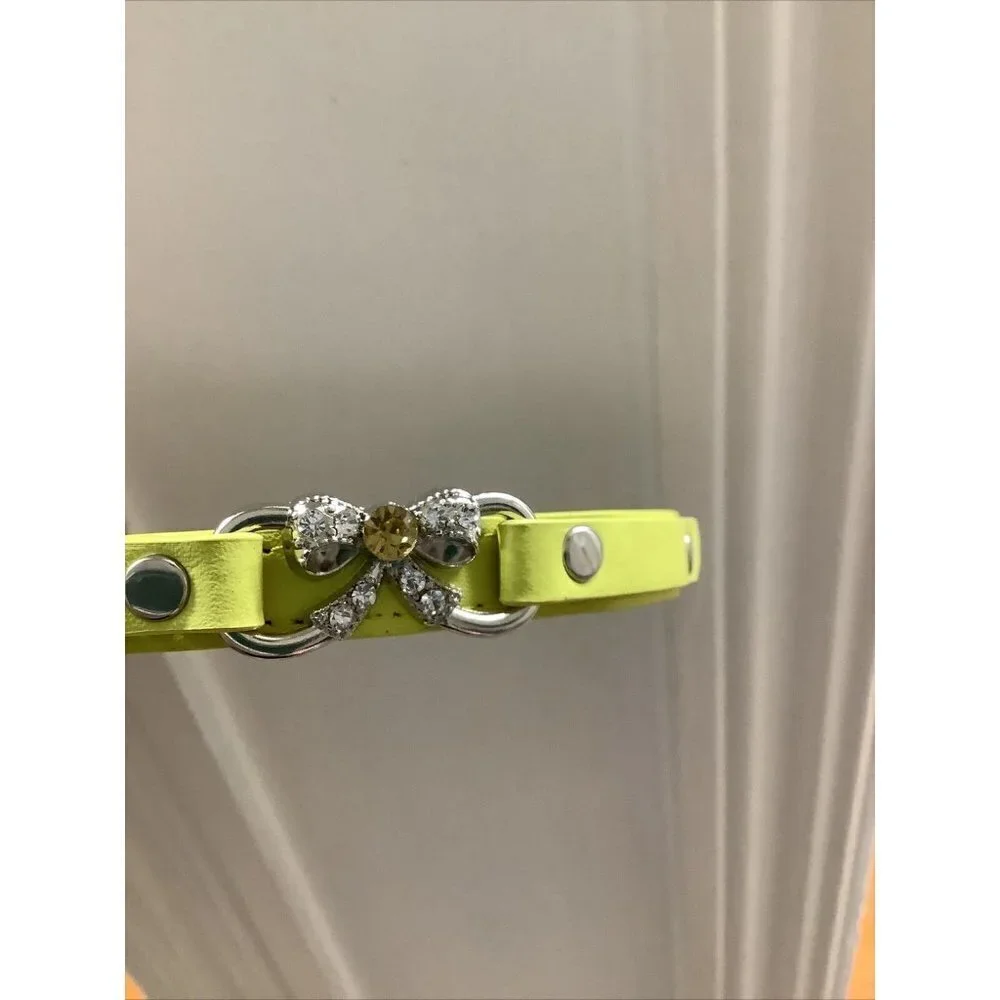 Yellow Dog Collar With Blinged/ Bedazzled  Bow with Adjustable Buckle Closure